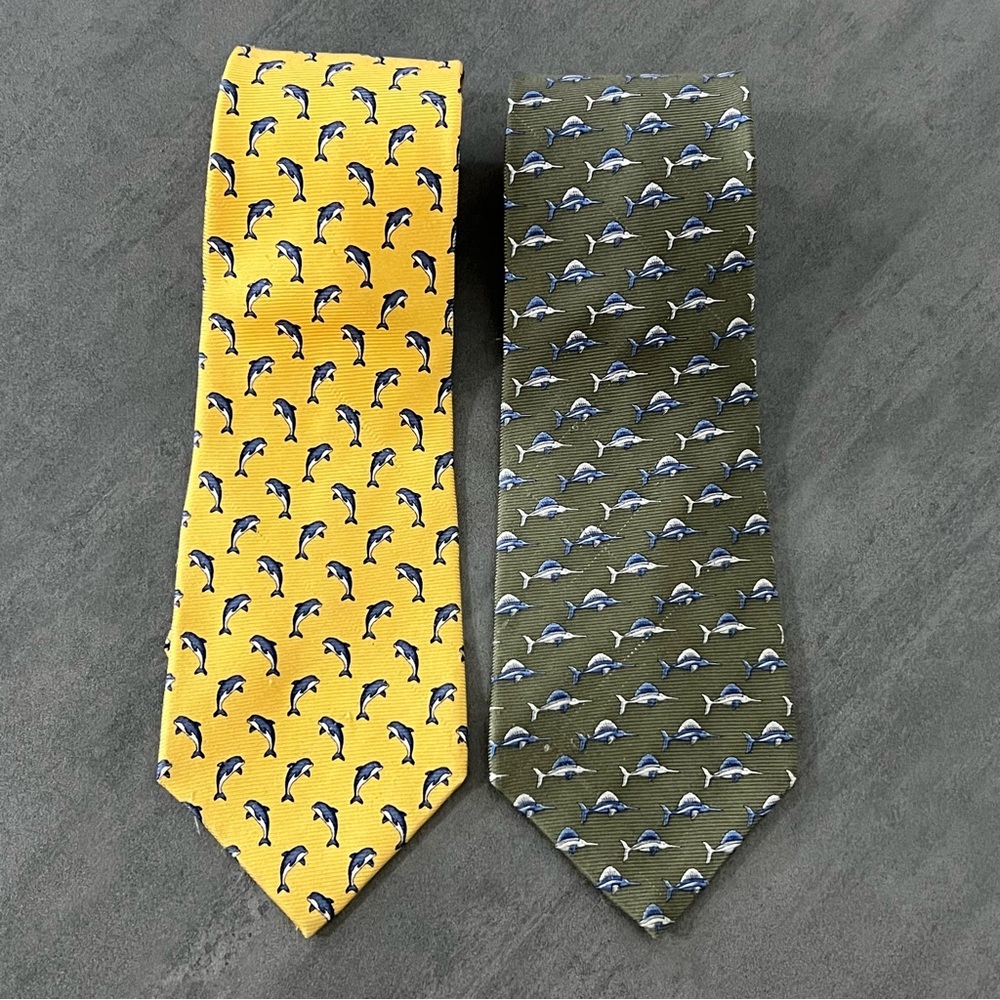 Wildlife Domain Men’s Necktie 100%‎ Silk Marlin & Dolphin Print Tie - Lot Of Two